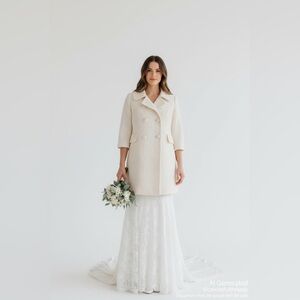 Kensie Small Ivory Textured Jacquard Peacoat Jacket